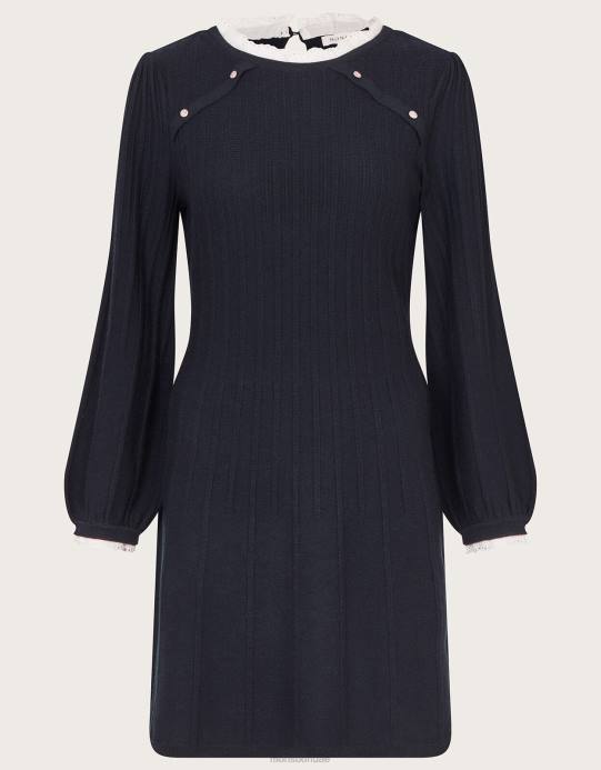 Monsoon نحيف فستان متأرجح مزين بالدانتيل D68H63 ملابس الأزرق الداكن)