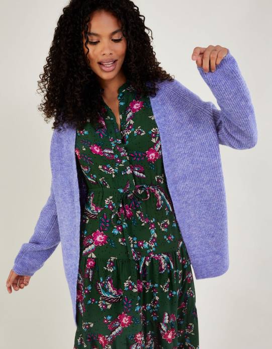 Monsoon نحيف سترة صوفية فائقة النعومة من الحافة إلى الحافة مع بوليستر معاد تدويره D68H641 ملابس أزرق