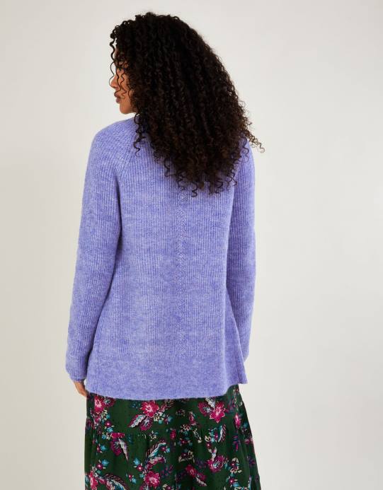 Monsoon نحيف سترة صوفية فائقة النعومة من الحافة إلى الحافة مع بوليستر معاد تدويره D68H641 ملابس أزرق