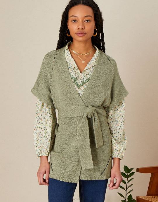 Monsoon نحيف سترة ميدي بحزام شريطي D68H642 ملابس الأخضر (الكاكي)