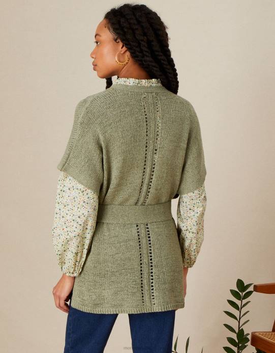 Monsoon نحيف سترة ميدي بحزام شريطي D68H642 ملابس الأخضر (الكاكي)