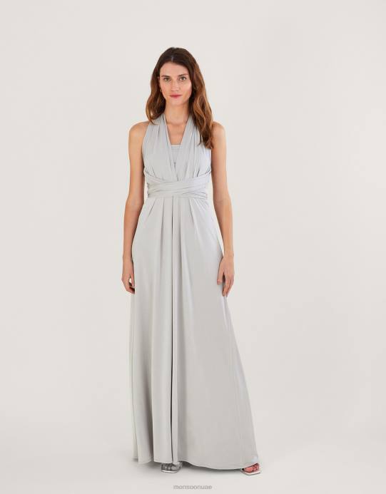 Monsoon نحيف فستان ثيا تويست مي تاي مي ماكسي D68H645 ملابس فضة