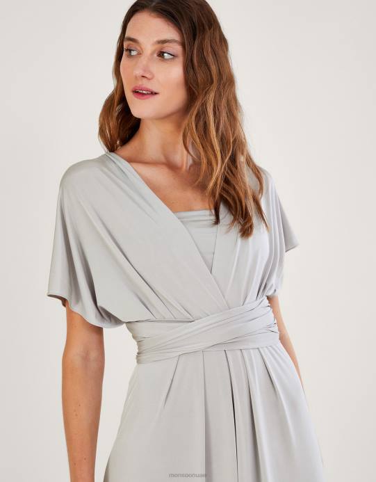 Monsoon نحيف فستان ثيا تويست مي تاي مي ماكسي D68H645 ملابس فضة