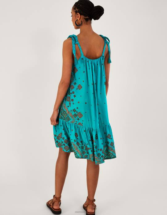 Monsoon نحيف فستان قلاب بطباعة البلاط D68H646 ملابس الأزرق (الفيروز)