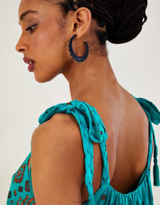 Monsoon نحيف فستان قلاب بطباعة البلاط D68H646 ملابس الأزرق (الفيروز)