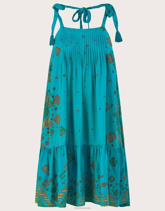 Monsoon نحيف فستان قلاب بطباعة البلاط D68H646 ملابس الأزرق (الفيروز)