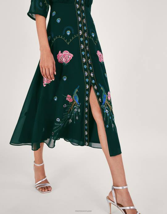 Monsoon نحيف فستان شاي مزين بيرلا D68H64 ملابس الأخضر (الأخضر الداكن)