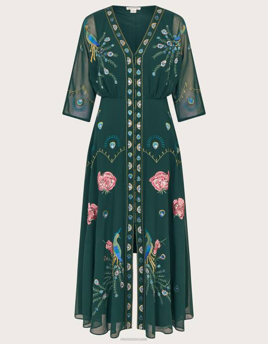 Monsoon نحيف فستان شاي مزين بيرلا D68H64 ملابس الأخضر (الأخضر الداكن)