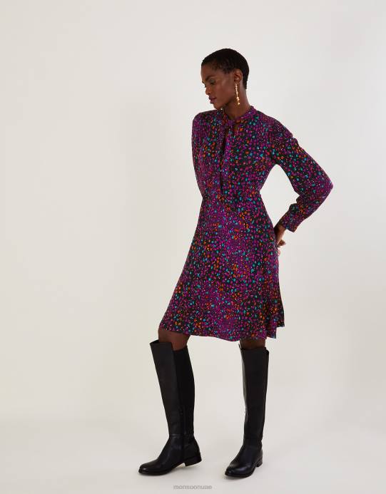 Monsoon نحيف فستان جيرسي بطبعة فويل على كامل التصميم D68H651 ملابس أسود