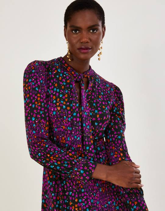 Monsoon نحيف فستان جيرسي بطبعة فويل على كامل التصميم D68H651 ملابس أسود