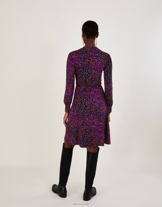 Monsoon نحيف فستان جيرسي بطبعة فويل على كامل التصميم D68H651 ملابس أسود