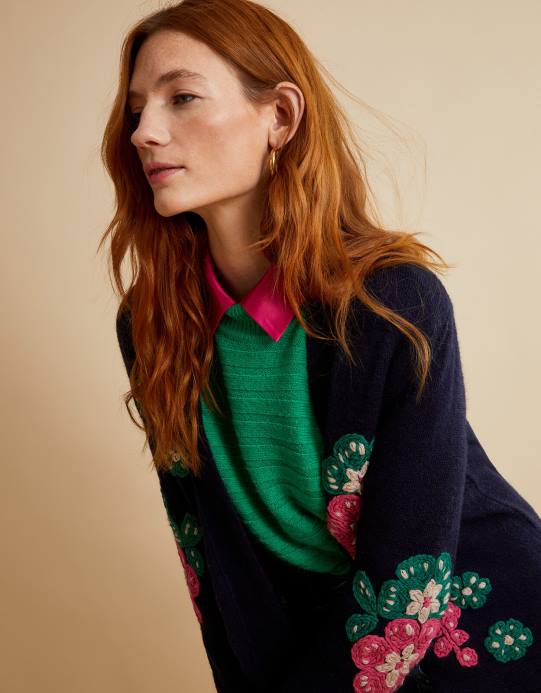 Monsoon نحيف سترة ميدي مطرزة يدويا D68H652 ملابس الأزرق الداكن)