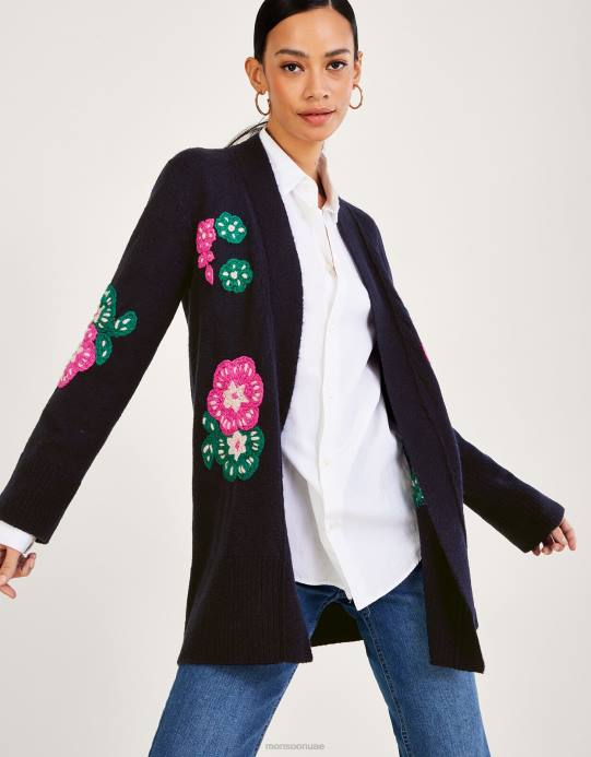 Monsoon نحيف سترة ميدي مطرزة يدويا D68H652 ملابس الأزرق الداكن)