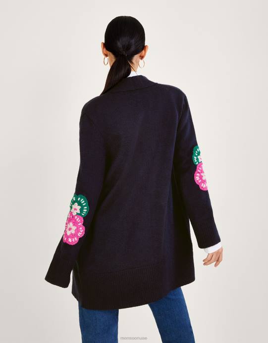 Monsoon نحيف سترة ميدي مطرزة يدويا D68H652 ملابس الأزرق الداكن)