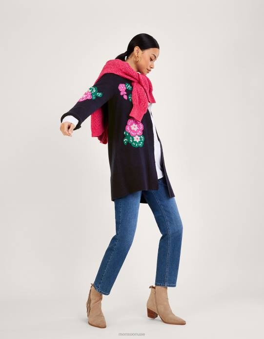 Monsoon نحيف سترة ميدي مطرزة يدويا D68H652 ملابس الأزرق الداكن)