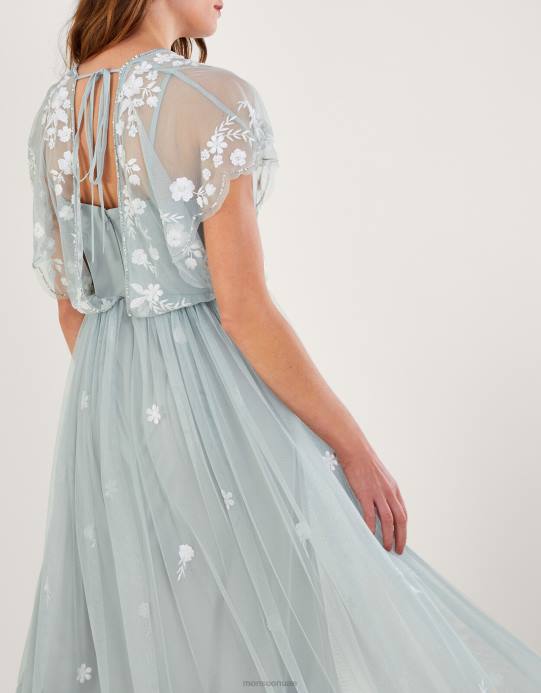 Monsoon نحيف فستان صوفي طويل مطرز من البوليستر المعاد تدويره D68H653 ملابس الأخضر (حكيم)