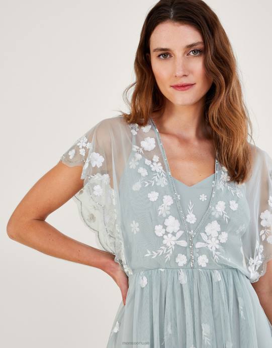 Monsoon نحيف فستان صوفي طويل مطرز من البوليستر المعاد تدويره D68H653 ملابس الأخضر (حكيم)