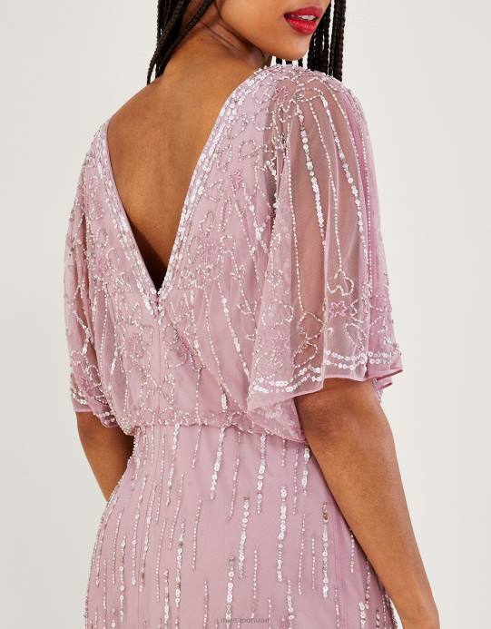 Monsoon نحيف فستان ماكسي قصير الطول من تصميم إليزابيث D68H654 ملابس لون القرنفل