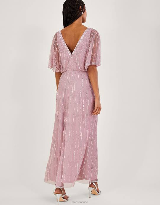 Monsoon نحيف فستان ماكسي قصير الطول من تصميم إليزابيث D68H654 ملابس لون القرنفل