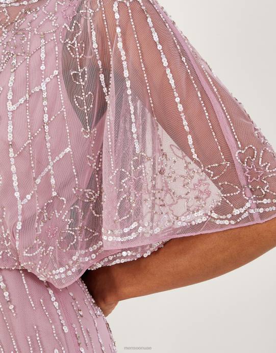 Monsoon نحيف فستان ماكسي قصير الطول من تصميم إليزابيث D68H654 ملابس لون القرنفل