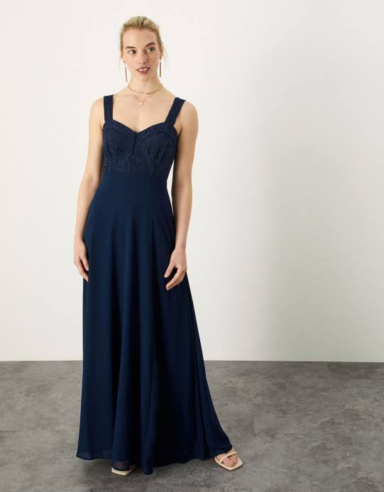 Monsoon نحيف فستان لوري ماكسي من الدانتيل D68H656 ملابس الأزرق الداكن)