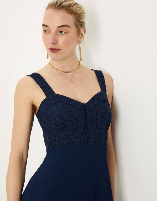 Monsoon نحيف فستان لوري ماكسي من الدانتيل D68H656 ملابس الأزرق الداكن)