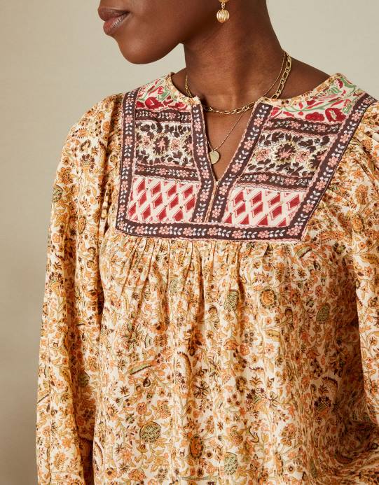 Monsoon نحيف صدرية بوهو ممتازة مزينة بالأعلى D68H657 ملابس طبيعي