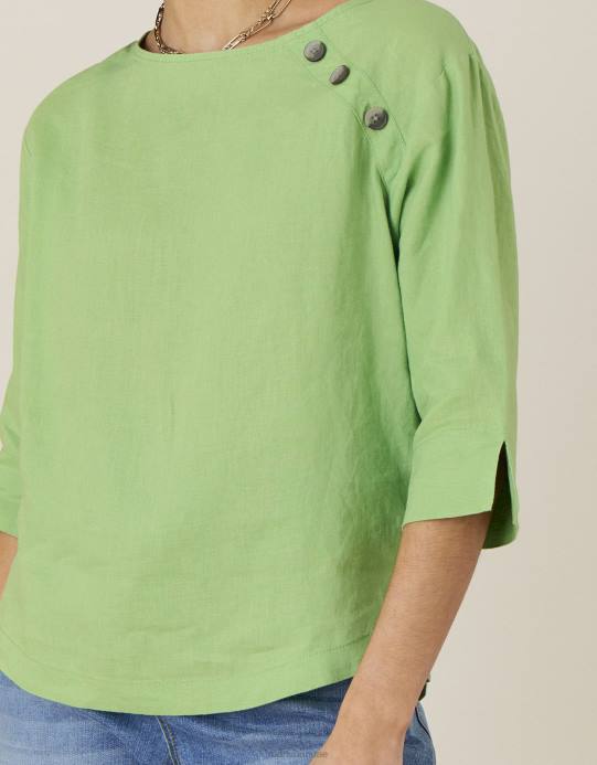 Monsoon نحيف تي شيرت طويل من خشب الورد مصنوع من الكتان الخالص D68H659 ملابس أخضر