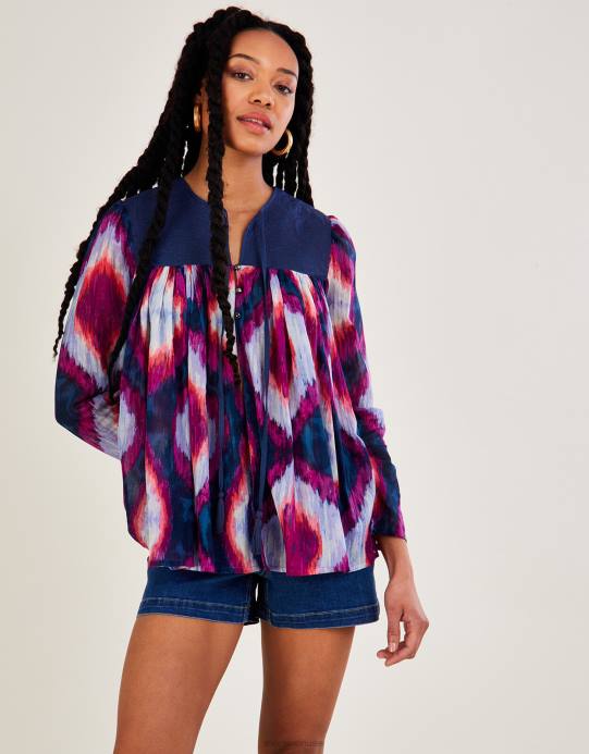 Monsoon نحيف سترة طباعة إيكات متميزة D68H660 ملابس أرجواني