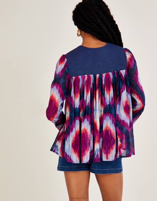 Monsoon نحيف سترة طباعة إيكات متميزة D68H660 ملابس أرجواني