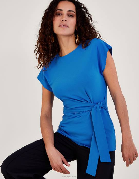 Monsoon نحيف بلوزة جيرسيه بعقدة جانبية D68H664 ملابس أزرق