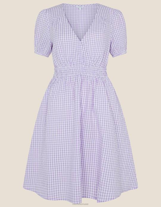 Monsoon نحيف فستان الجينغهام D68H666 ملابس الأرجواني (أرجواني)