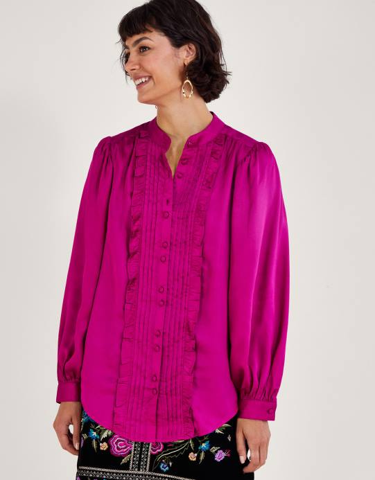 Monsoon نحيف بلوزة لانا بكشكشة D68H66 ملابس لون القرنفل