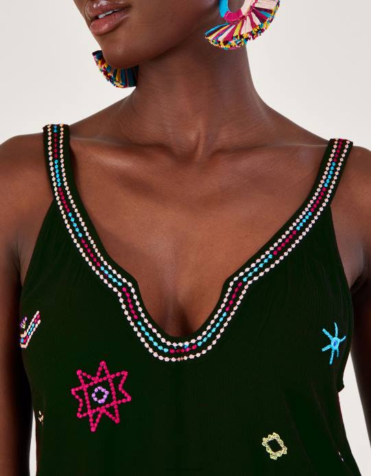 Monsoon نحيف بلوزة كامي مطرزة من لينزينج إيكوفيرو D68H670 ملابس أسود