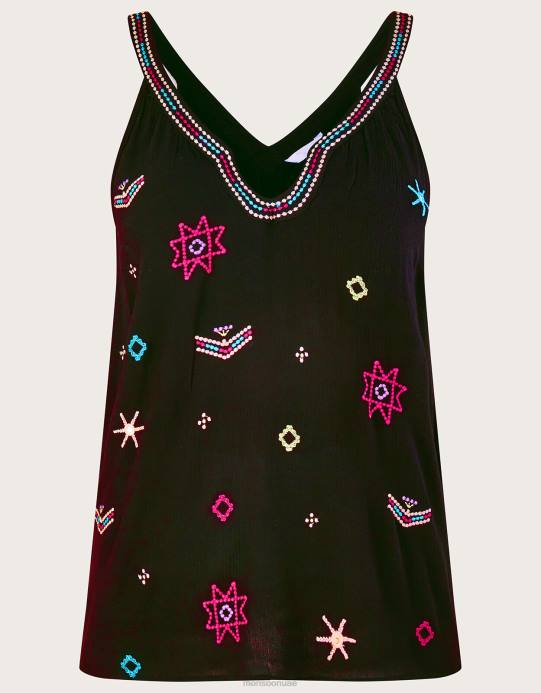 Monsoon نحيف بلوزة كامي مطرزة من لينزينج إيكوفيرو D68H670 ملابس أسود