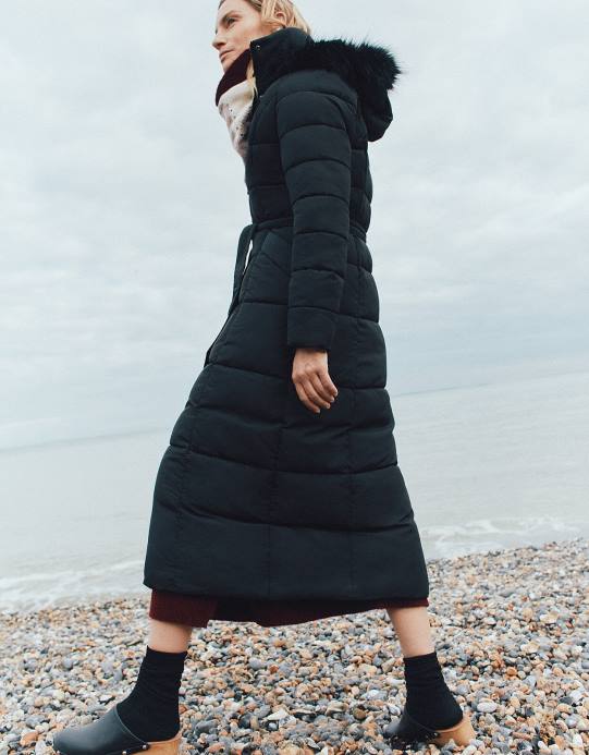 Monsoon نحيف معطف ماكسي مبطن بغطاء رأس من مورغان D68H672 ملابس أسود