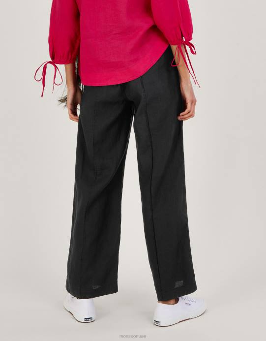 Monsoon نحيف الكتان واسعة الساق سحب على السراويل D68H674 ملابس أسود