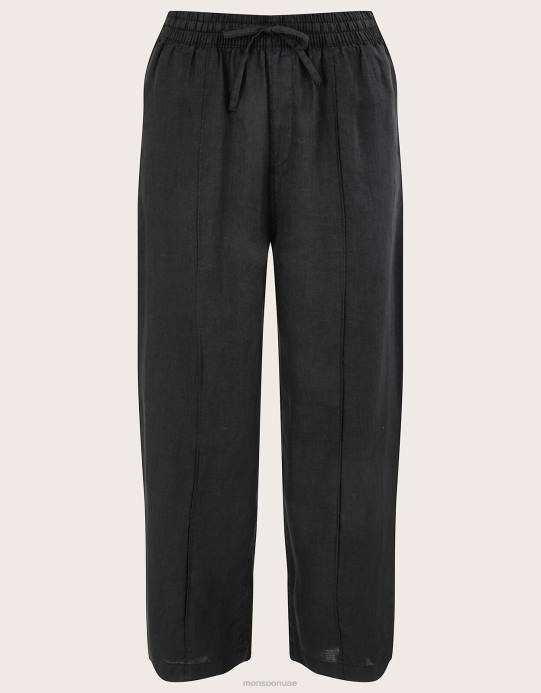 Monsoon نحيف الكتان واسعة الساق سحب على السراويل D68H674 ملابس أسود
