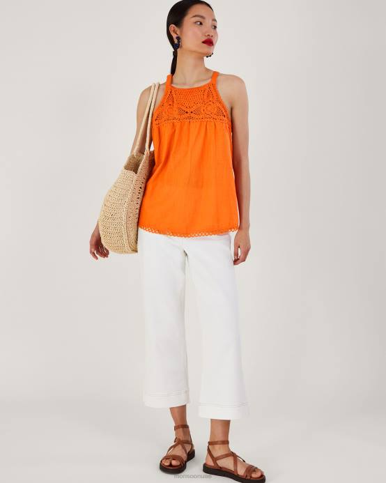 Monsoon نحيف الكروشيه العنق الرسن الأعلى D68H678 ملابس البرتقالي