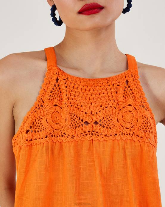 Monsoon نحيف الكروشيه العنق الرسن الأعلى D68H678 ملابس البرتقالي