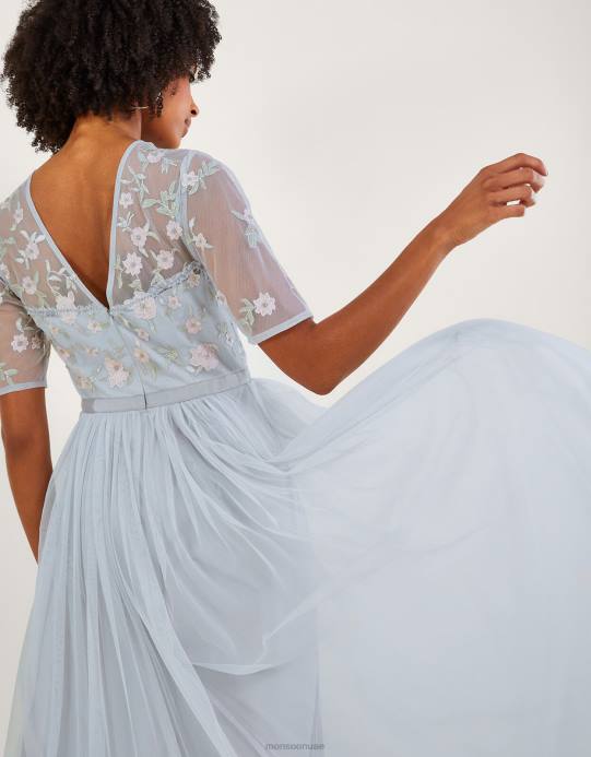 Monsoon نحيف فستان هاري طويل مزين من البوليستر المعاد تدويره D68H679 ملابس فضة