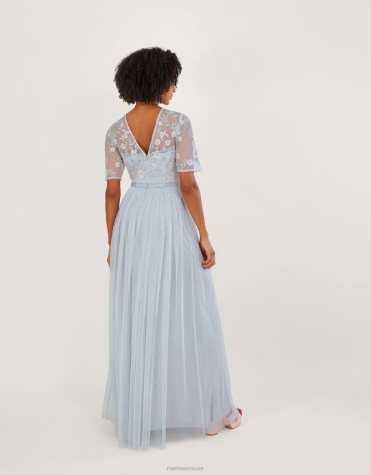 Monsoon نحيف فستان هاري طويل مزين من البوليستر المعاد تدويره D68H679 ملابس فضة