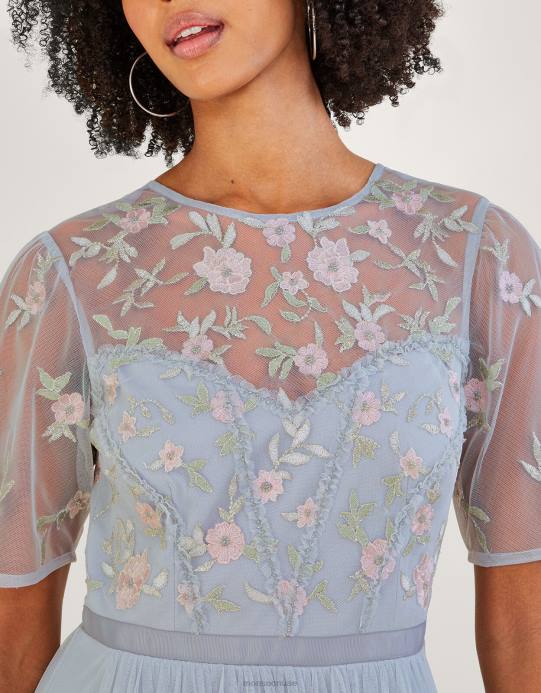 Monsoon نحيف فستان هاري طويل مزين من البوليستر المعاد تدويره D68H679 ملابس فضة