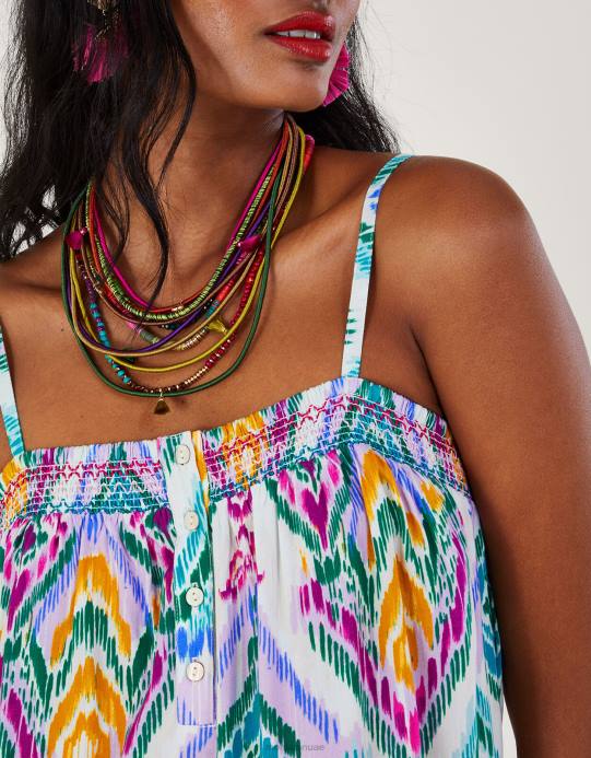 Monsoon نحيف فستان كامي بطبقات وطبعات إيكات في لينزينغ إيكوفيرو D68H680 ملابس البنفسجي