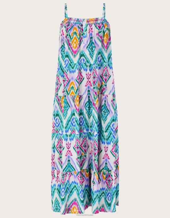 Monsoon نحيف فستان كامي بطبقات وطبعات إيكات في لينزينغ إيكوفيرو D68H680 ملابس البنفسجي