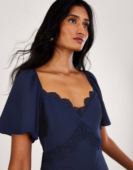 Monsoon نحيف فستان شارلوت كريب ماكسي D68H683 ملابس الأزرق الداكن)