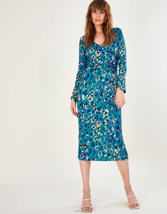 Monsoon نحيف فستان جيرسيه بطبعة حيوان D68H684 ملابس أزرق