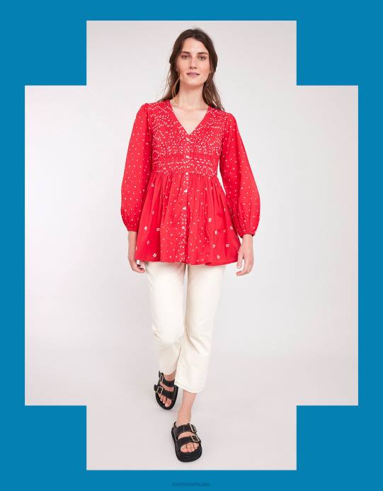 Monsoon نحيف بلوزة مطبوعة من إيست نوفا باندهاني D68H687 ملابس أحمر