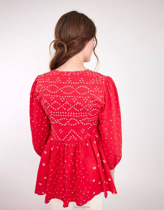 Monsoon نحيف بلوزة مطبوعة من إيست نوفا باندهاني D68H687 ملابس أحمر