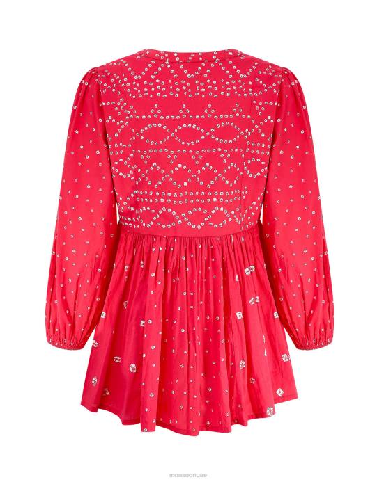 Monsoon نحيف بلوزة مطبوعة من إيست نوفا باندهاني D68H687 ملابس أحمر